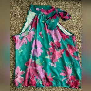 New York & Company Teal and Pink Floral Top
